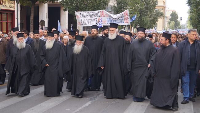Участники демонстрации в защиту православия в Афинах, Греция. 4 марта 2018