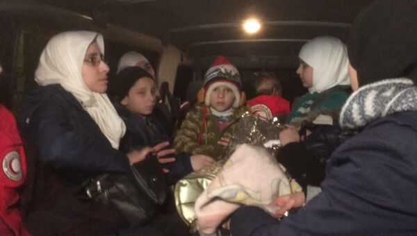 Эвакуация детей в составе гумконвоя в Восточной Гуте. 05.03.18