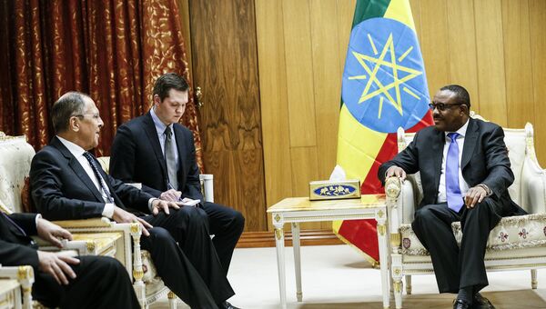Встреча Министра иностранных дел России Сергея Лаврова с премьер-министром Эфиопии Хайлемариамом Десаленем, Аддис-Абеба. 9 марта 2018