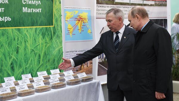 Президент РФ Владимир Путин во время посещения Национального центра зерна имени П. П. Лукьяненко в Краснодаре. 12 марта 2018