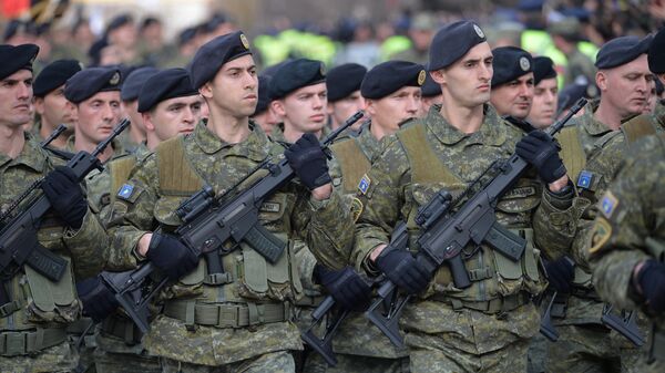 Участники военного парада в Приштине