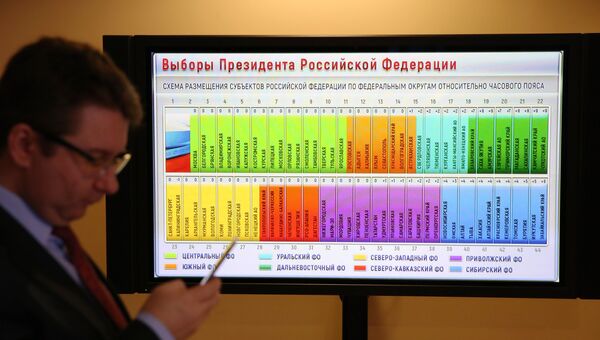 Участник во время презентации информационного обеспечения выборов президента РФ в информационном центре ЦИК РФ в Москве