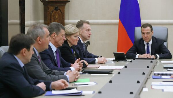 Председатель правительства РФ Дмитрий Медведев проводит совещание с вице-премьерами РФ. 19 марта 2018
