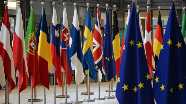 Флаги стран-участников саммита ЕС в Брюсселе. 22 марта 2018
