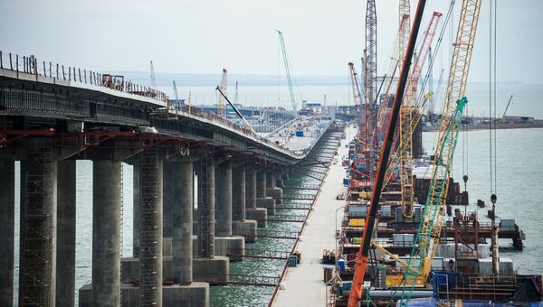 Строительство Крымского моста через Керченский пролив. Март 2018
