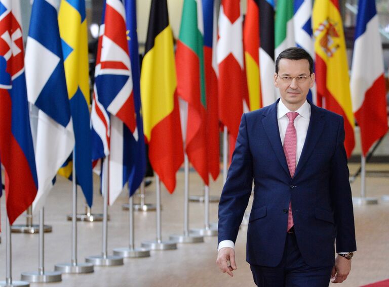 Премьер-министр Польши Матеуш Моравецкий на саммите ЕС в Брюсселе. 22 марта 2018 Премьер-министр Польши Матеуш Моравецкий на саммите ЕС в Брюсселе. 22 марта 2018