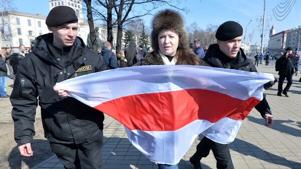 Задержание участника акции протеста День воли, приуроченную к 100-й годовщине Белорусской Народной Республики. 25 марта 2018