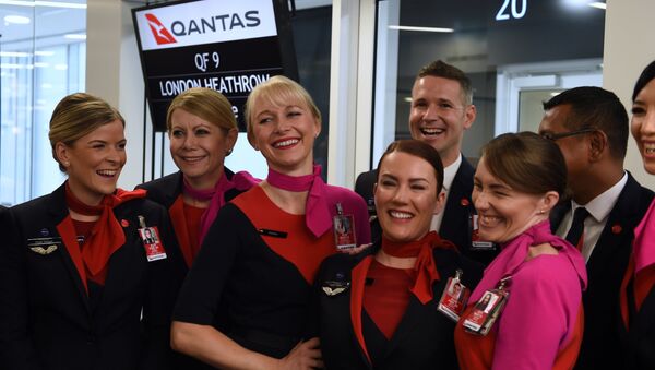Экипаж борта Qantas 787 Dreamliner, перед своим первым рейсом из Перта в Лондон. 24 марта 2018