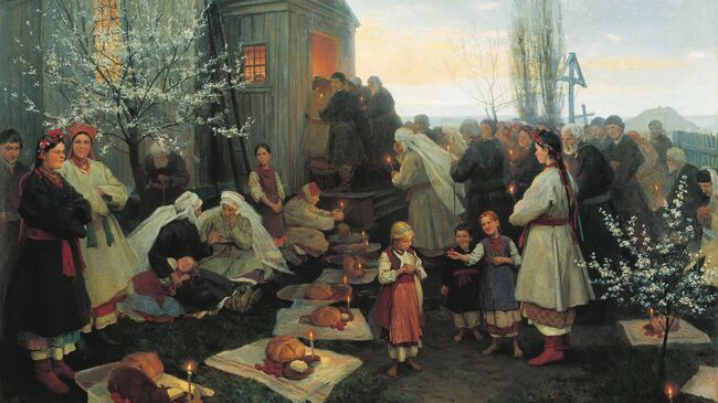 Картина Николая Пимоненко Пасхальная заутреня в Малороссии (1891)