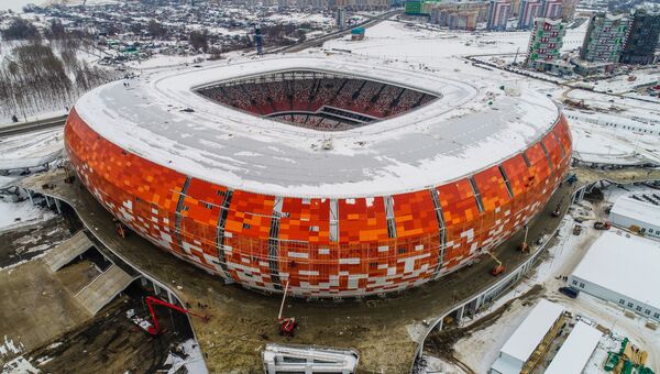 Строительство стадиона Мордовия Арена в Саранске, где пройдут матчи чемпионата мира по футболу 2018