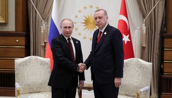 Президент РФ Владимир Путин и президент Турции Реджеп Тайип Эрдоган во время встречи в Анкаре. 3 апреля 2018