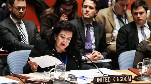 Постоянный представитель Великобритании при ООН Карен Пирс выступает на открытом заседании совета безопасности ООН