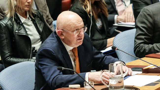 Постоянный представитель РФ при ООН Василий Небензя выступает на открытом заседании совета безопасности ООН