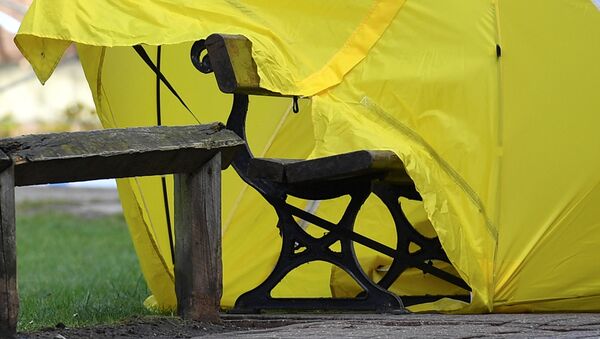 Палатка над скамейкой, на которой были найдены Сергей Скрипаль и его дочь в Солсбери. Архивное фото