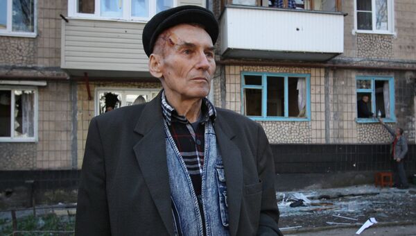 Житель Куйбышевского района, пострадавший в результате обстрела Донецка. 11 апреля 2018