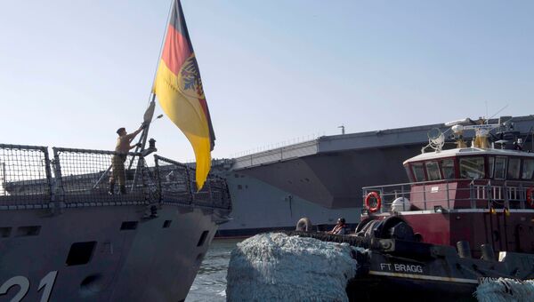 Немецкий военный корабль Hessen в порту Норфолк. 11 апреля 2018