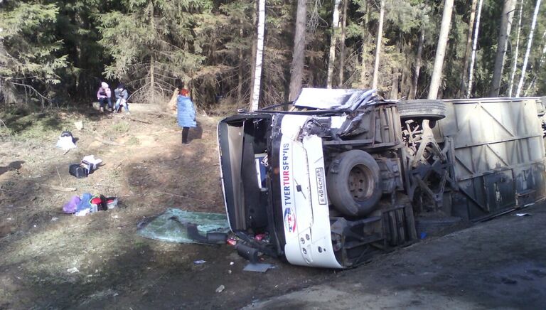 Место ДТП с участием автобуса в Подмосковье