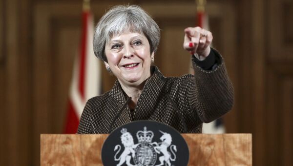 Премьер-министр Великобритании Тереза Мэй во время выступления на пресс-конференции в Лондоне. 14 апреля 2018