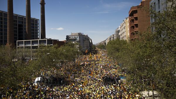 Акция протеста в поддержку каталонских политиков, которые были заключены в тюрьму, Барселона. 15 апреля 2018. Архивное фото