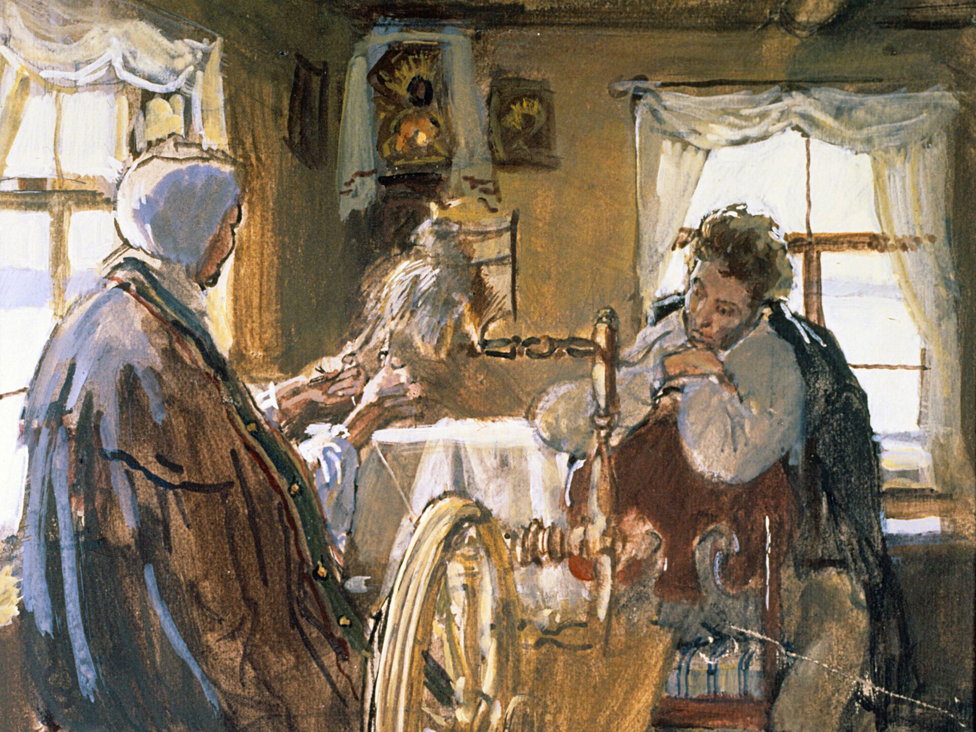 Пушкин и Арина Родионовна в Михайловском