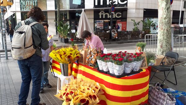 Продажа цветов в день Сан-Жорди в Барселоне
