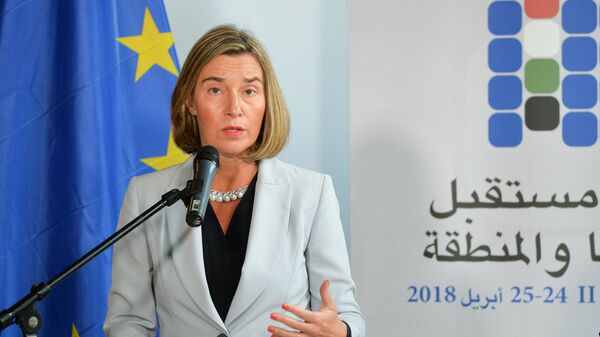 Верховный представитель Европейского союза по иностранным делам и политике безопасности ЕС Федерика Могерини в Брюсселе. 24 апреля 2018