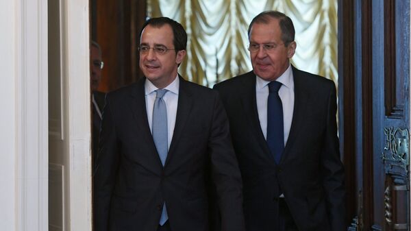 Министр иностранных дел РФ Сергей Лавров и министр иностранных дел Кипра Никос Христодулидис во время встречи в Москве. 27 апреля 2018