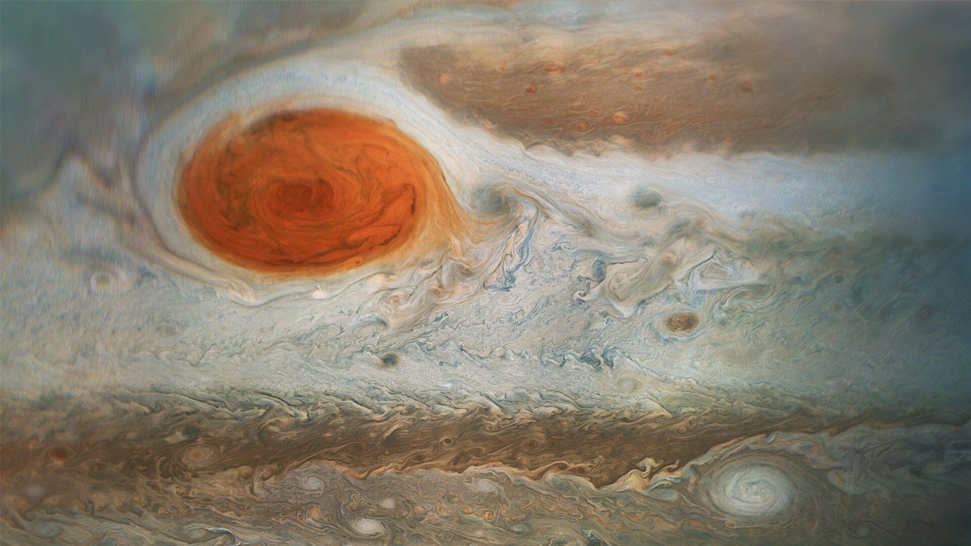 Большое красное пятно Юпитера снятое зондом Juno - РИА Новости, 1920, 28.10.2021