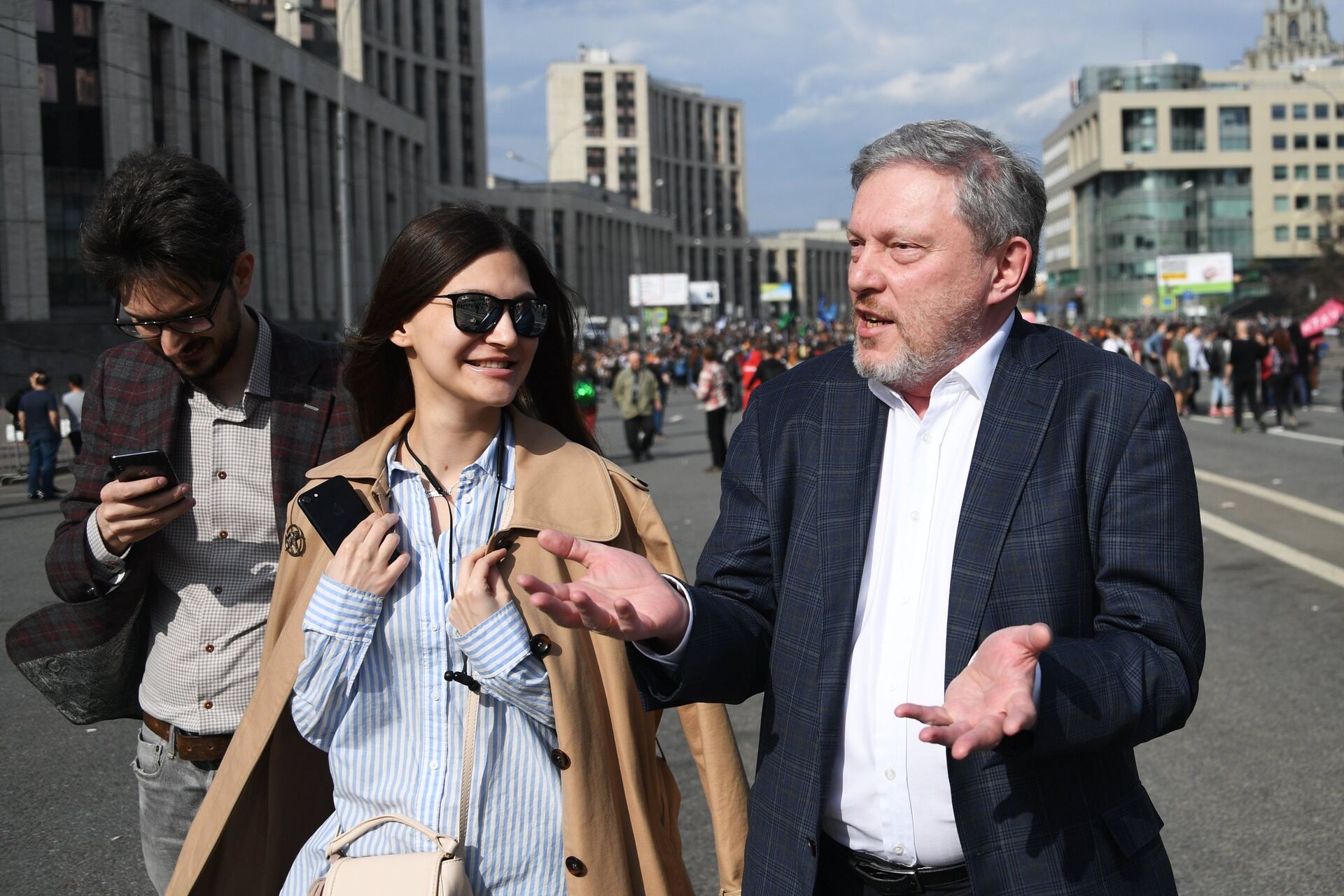 Руководитель фракции Яблоко Григорий Явлинский на митинге в поддержку мессенджера Telegram на проспекте Сахарова в Москве - РИА Новости, 1920, 04.07.2021