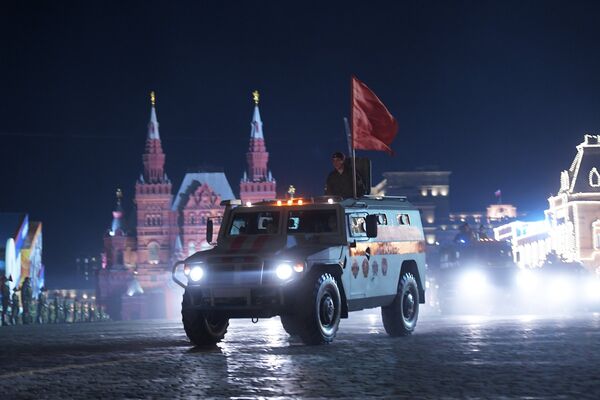 Бронеавтомобиль Патруль на репетиции военного парада на Красной площади, посвященного 73-й годовщине Победы в Великой Отечественной войне