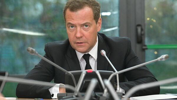 Председатель правительства РФ Дмитрий Медведев проводит совещание о контроле качества экспортной сельскохозяйственной продукции. 4 мая 2018