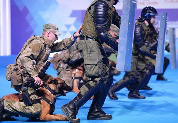 Показательные выступление росгвардии на Интернациональной выставке собак Евразия-2018 в МВЦ Крокус Экспо в Москве