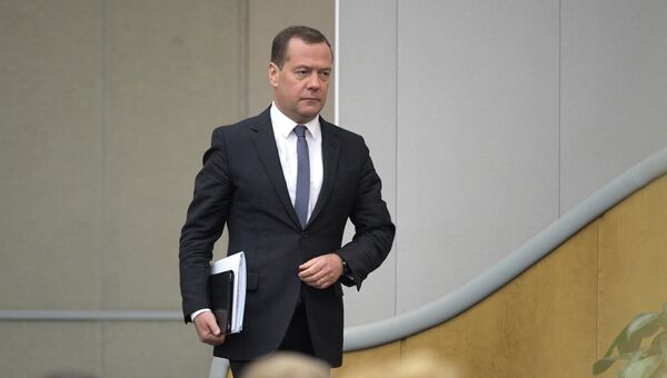 Исполняющий обязанности председателя правительства РФ Дмитрий Медведев во время пленарного заседания Государственной Думы РФ. 8 мая 2018