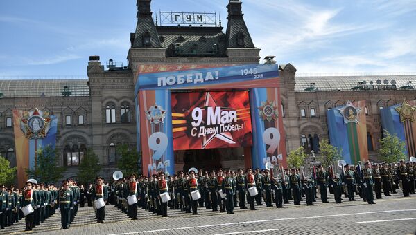 Военный оркестр на военном параде, посвященном 73-й годовщине Победы в Великой Отечественной войне 1941-1945 годов. 9 мая 2018