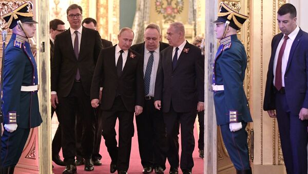 Президент РФ Владимир Путин на торжественном приеме по случаю празднования 73-й годовщины Победы в Великой Отечественной войне 1941-1945 годов. 9 мая 2018