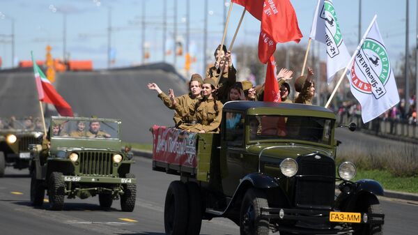Участники военного парада в Казани, посвященного 73-й годовщине Победы в Великой Отечественной войне