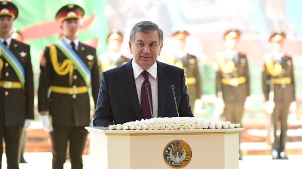 Президент Узбекистана Шавкат Мирзиеев выступает на праздничных мероприятиях в Ташкенте. 9 мая 2018