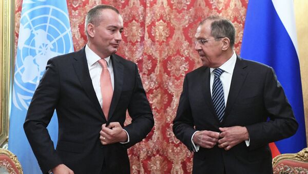 Сергей Лавров и специальный координатор ООН по ближневосточному мирному процессу Николай Младенов во время встречи в Москве. 11 мая 2018
