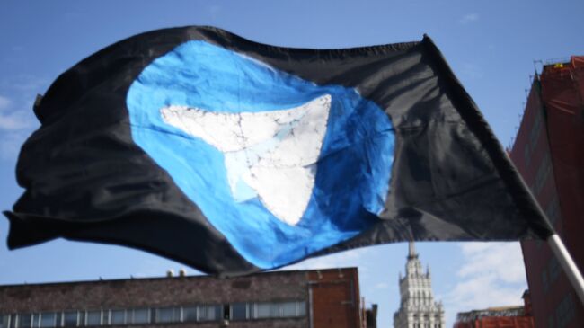Флаг с логотипом мессенджера Telegram. Архивное фото