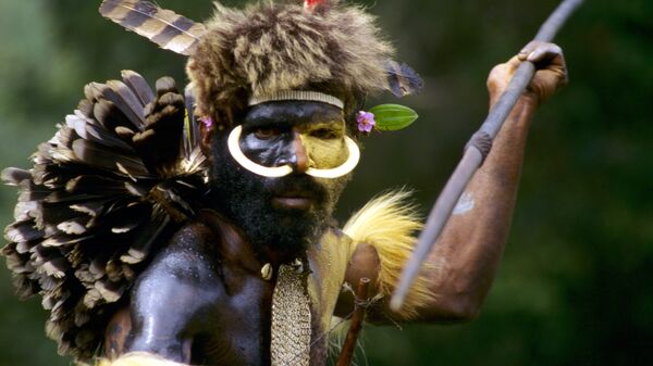 Индеец племени дани на охоте, Новая Гвинея