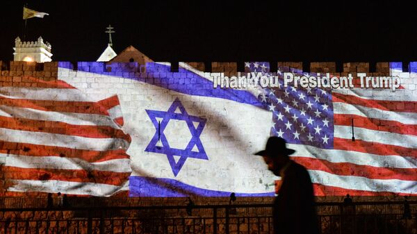 Иллюминация с флагами США и Израиля в Иерусалиме в связи с переносом посольства США из Тель-Авива
