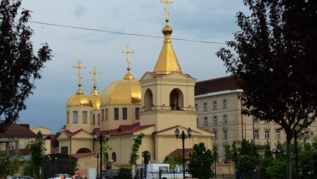 Церковь Архангела Михаила в центре Грозного, в которой четверо боевиков пытались захватить прихожан в качестве заложников. 19 мая 2018