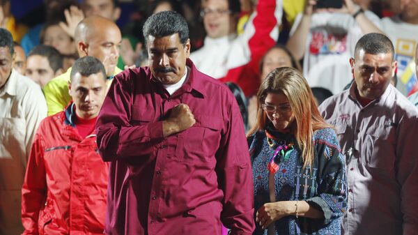 Президент Венесуэлы Николас Мадуро выступает после обнародования результатов выборов. 20 мая 2018