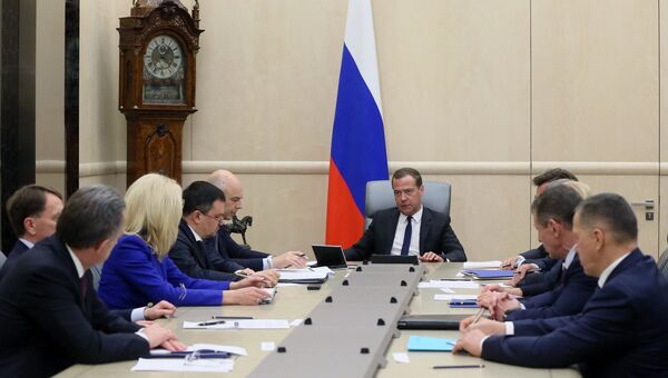 Председатель правительства РФ Дмитрий Медведев проводит совещание с вице-премьерами РФ. 21 мая 2018