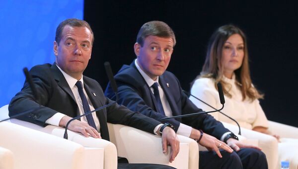 Председатель правительства РФ Дмитрий Медведев на партийной конференции Единой России Направление 2026. 21 мая 2018