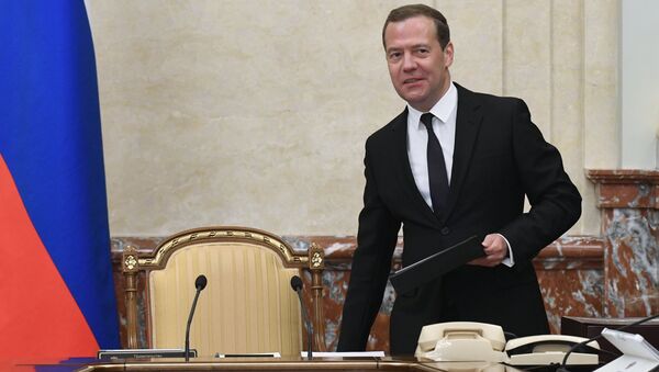 Председатель правительства РФ Дмитрий Медведев на заседании правительства РФ в новом составе. 22 мая 2018