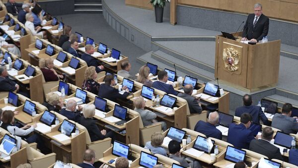 Кандидат на пост председателя Счетной палаты Алексей Кудрин на пленарном заседание Государственной думы РФ. 22 мая 2018