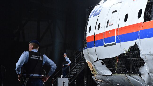 Представление доклада об обстоятельствах крушения лайнера Boeing 777 Malaysia Airlines (рейс MH17) на Востоке Украины 17 июля 2014 года на военной базе Гилзе-Рейен в Нидерландах. Архивное фото