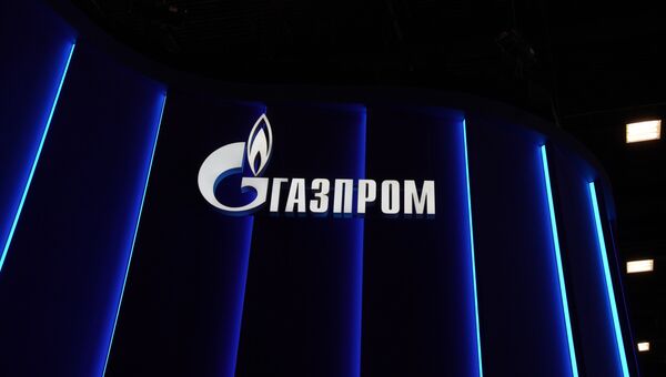 Логотип компании Газпром на Петербургском международном экономическом форуме. Архивное фото