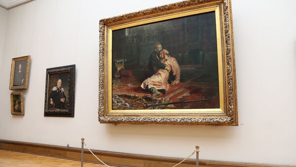 Картина Ильи Репина Иван Грозный убивает своего сына в Третьяковской галерее в Москве